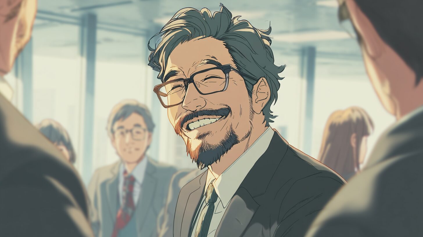 40代男性が談笑している