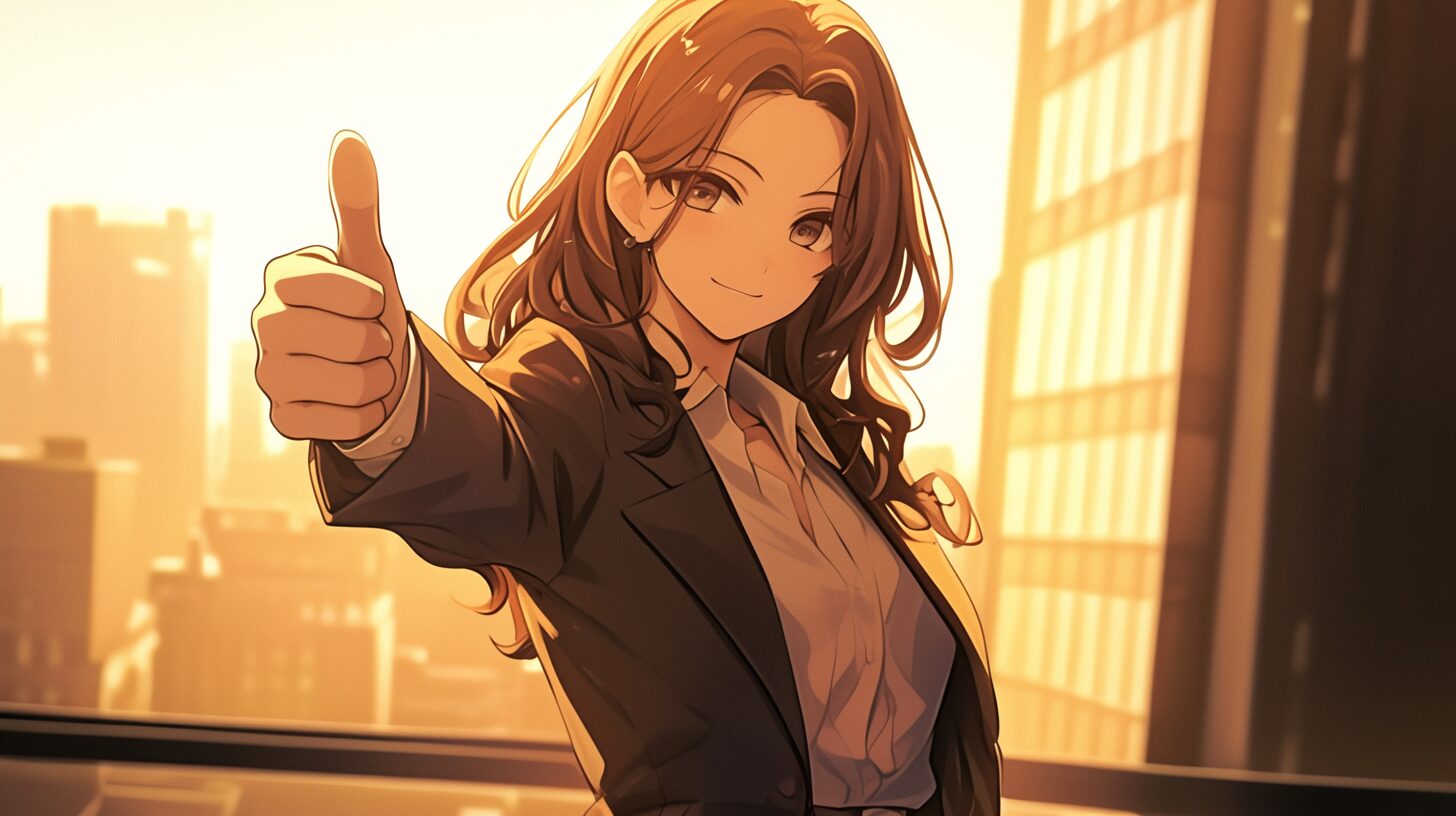 親指を立てる女子