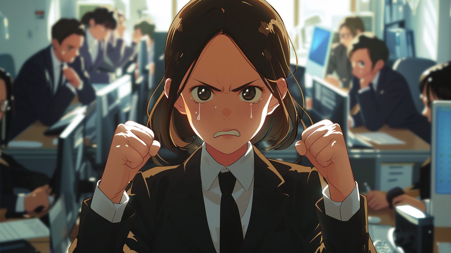 20代女性がオフィスで怒っている