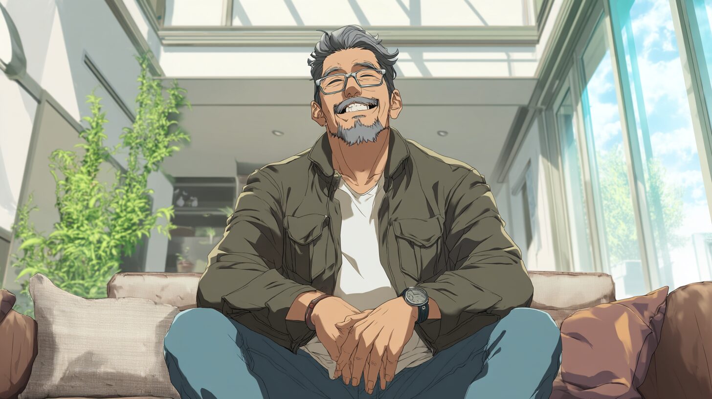 部屋でくつろぐ40代時男性