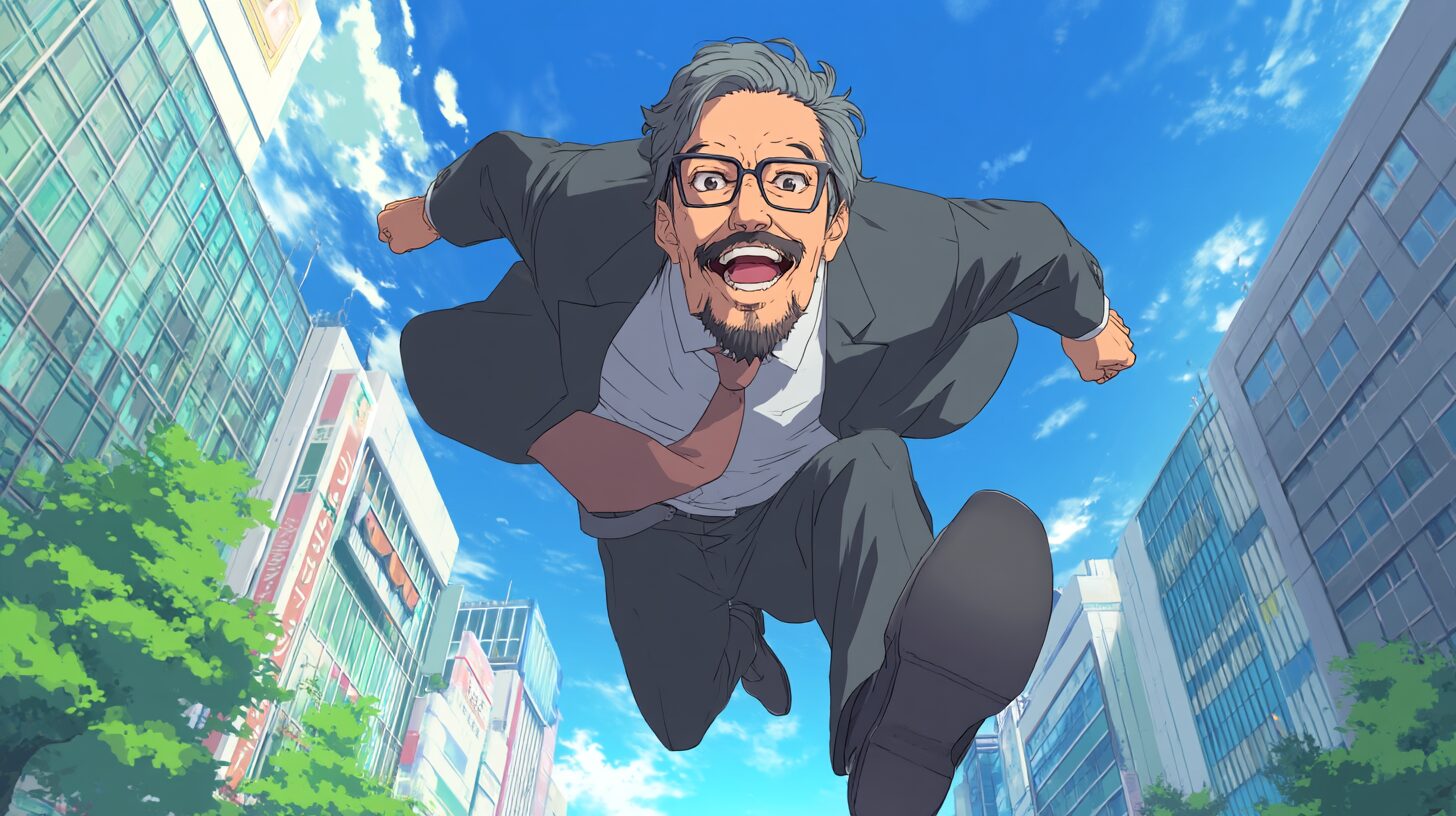 明るくジャンプしてる男性